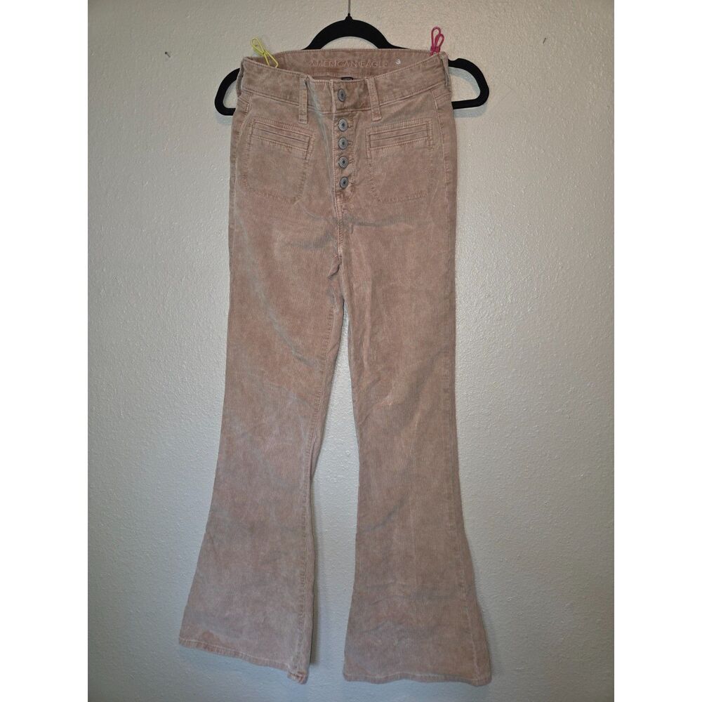 American Eagle High Waisted Corduroy Flare Pants Stretch Size 2 Button Fly